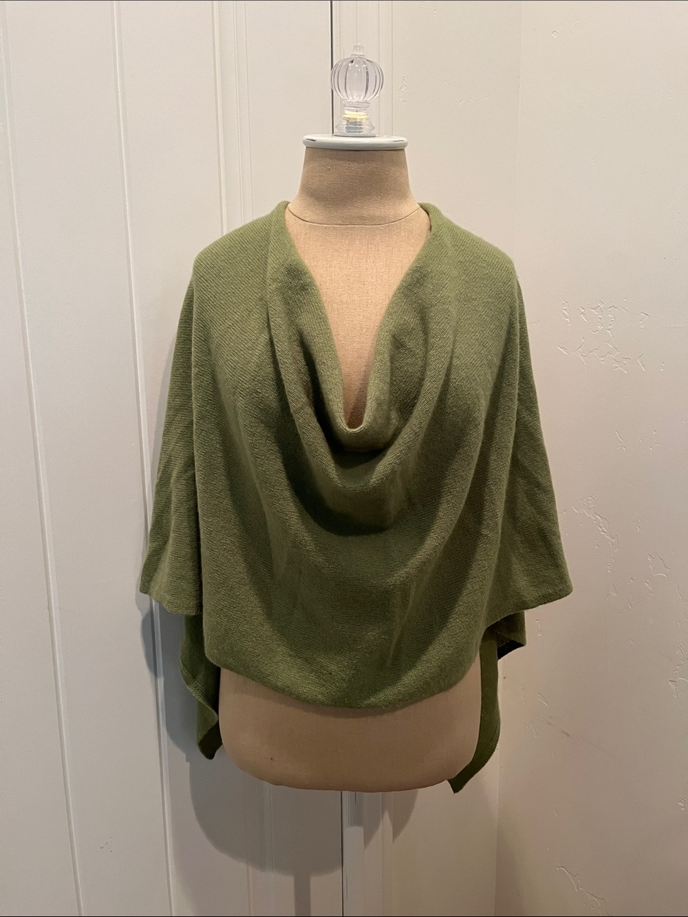 Claudia Nichole Cashmere Olive Green Draped Cowl-Neck Poncho